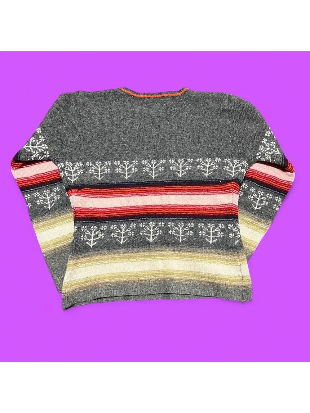 Free people grey sweater with red stripes and flower pattern